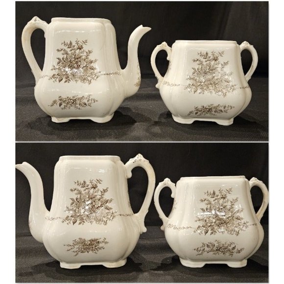 Semi-Porcelain Henry Alcock England Teapot Set -MAJOR REPAIRS BROKEN/CHIPS (9e3) - Picture 1 of 10